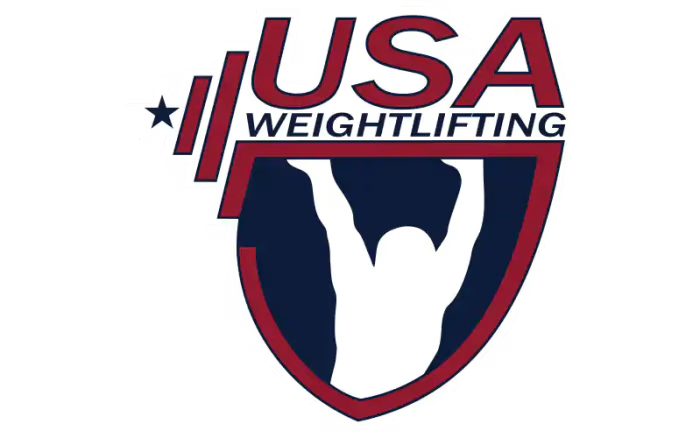 Usa weightlifting logo with a silhouette of a person lifting a barbell