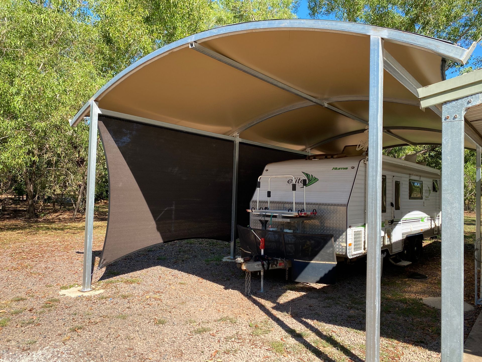 Canopy With A Caravan Underneath— Aerosail Engineered Fabric Structures In Winnellie, NT