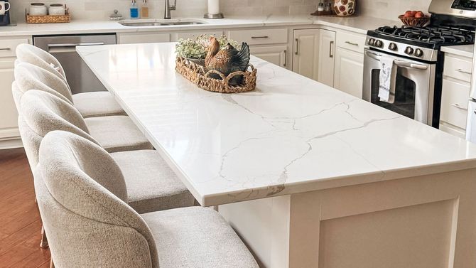 Quartz Countertop on Beautiful Kitchen Island | Lapp Cabinet Coatings