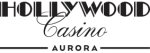 The logo for hollywood casino aurora is black and white.