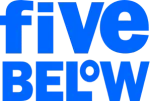A blue logo that says five below on a white background