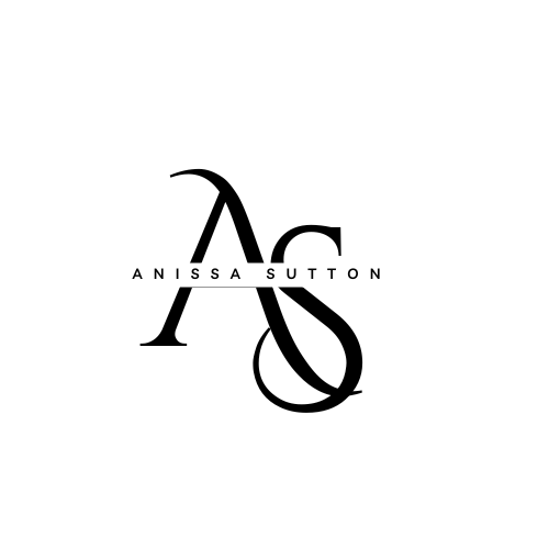 A black and white logo for anissa sutton on a white background.