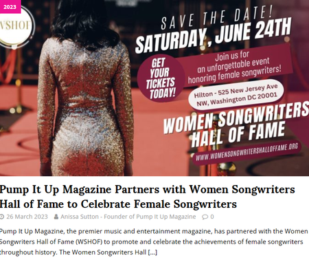 Pump it up magazine partners with women songwriters hall of fame to celebrate female songwriters