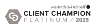 the logo for martindale hubbell 's client champion platinum / 2024