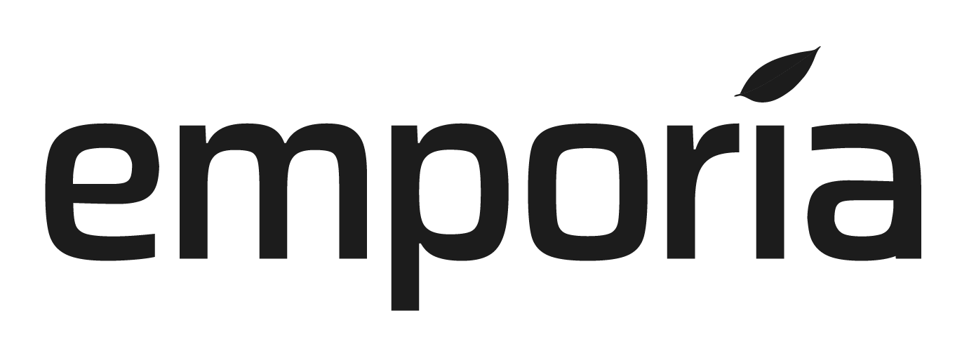 A black and white logo for emporia on a white background