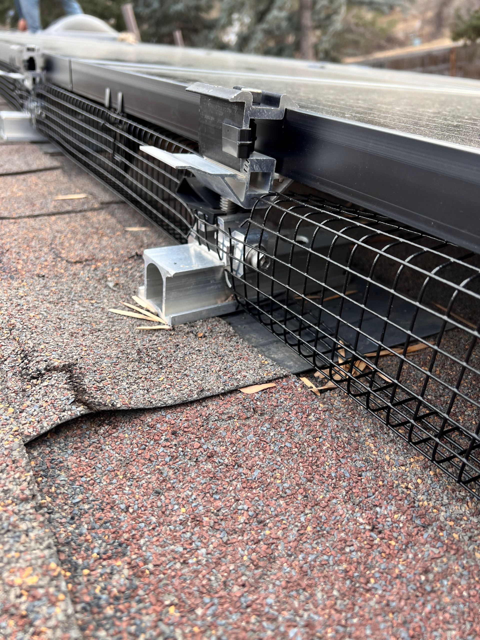 A close up of a roof with a grid on it.