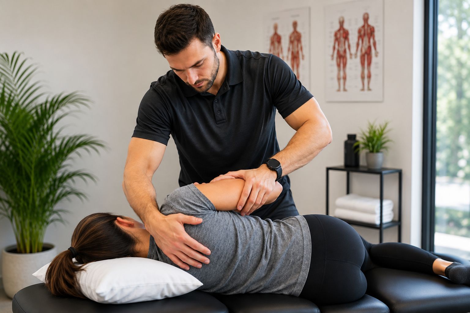 Physiotherapist providing hands-on treatment for long-term pain relief at Dynamic Physiotherapy in M