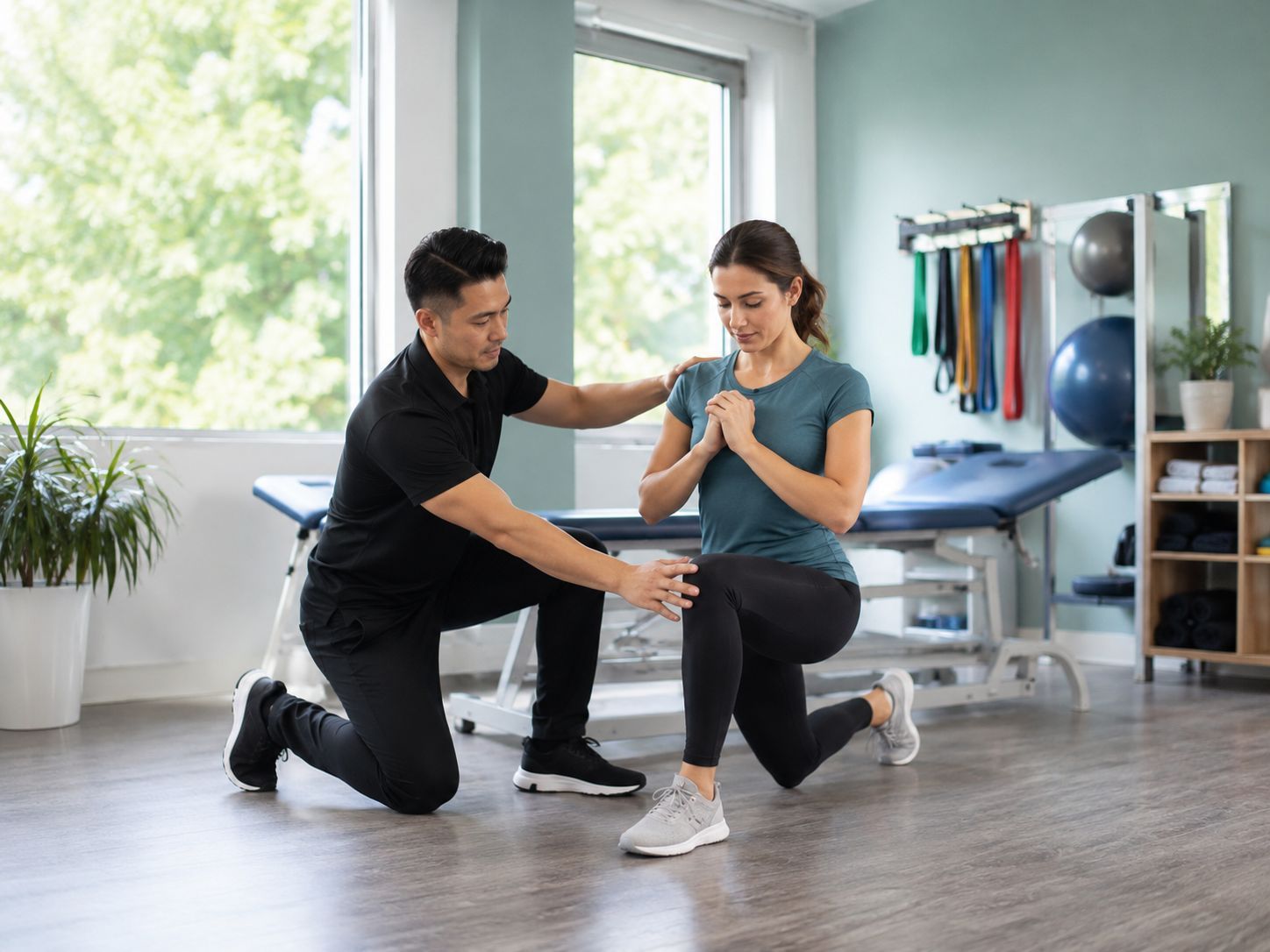 Physiotherapist guiding a personalized rehab exercise assessment in Mississauga
