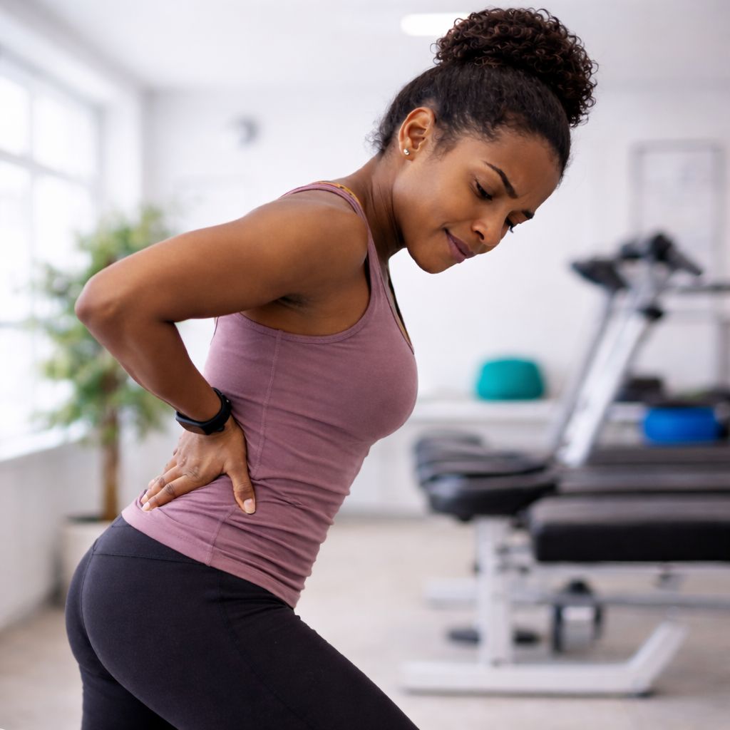 Woman experiencing lower back pain before physiotherapy treatment in Mississauga clinic