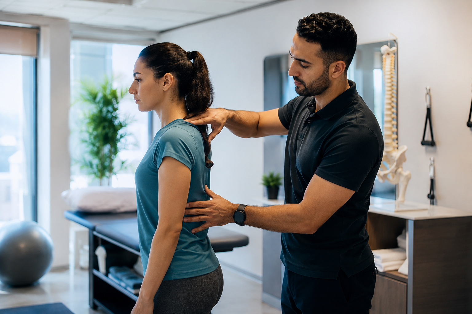 Physiotherapist performing a personalized movement assessment at Dynamic Physiotherapy in Mississaug