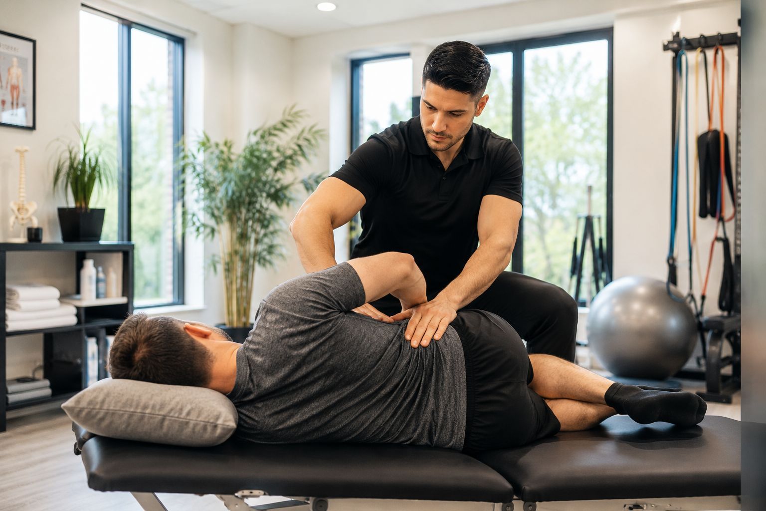 Corrective physiotherapy rehabilitation treatment session in Mississauga focused on lower back pain
