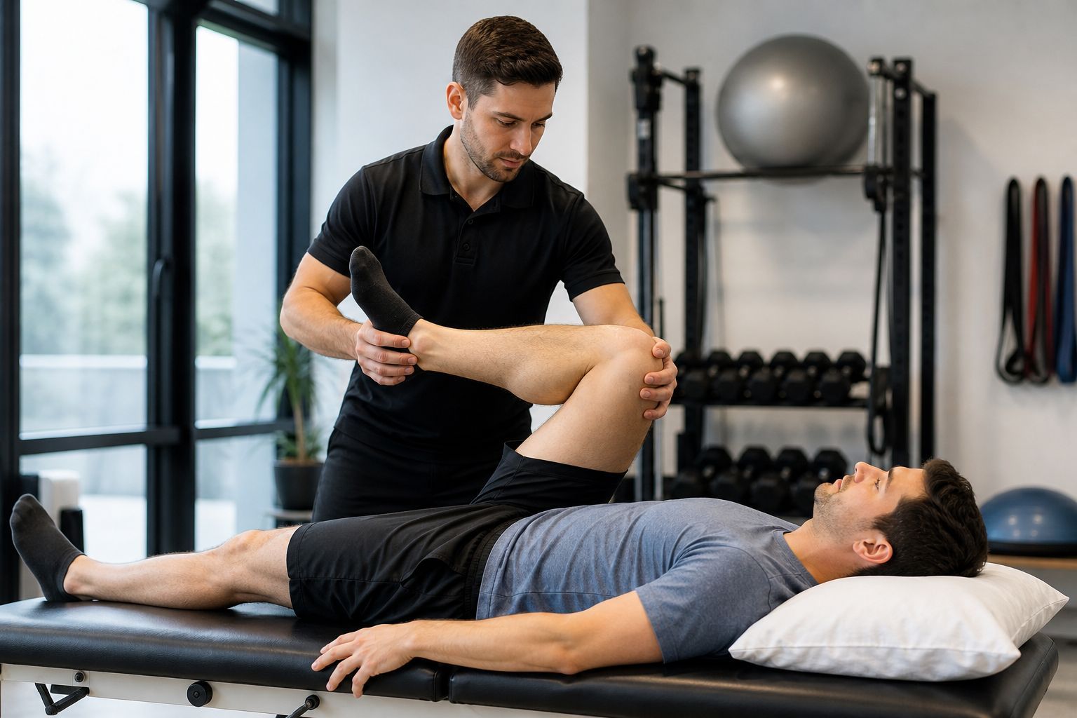Physiotherapist performing hands-on treatment to correct recurring pain in Mississauga clinic