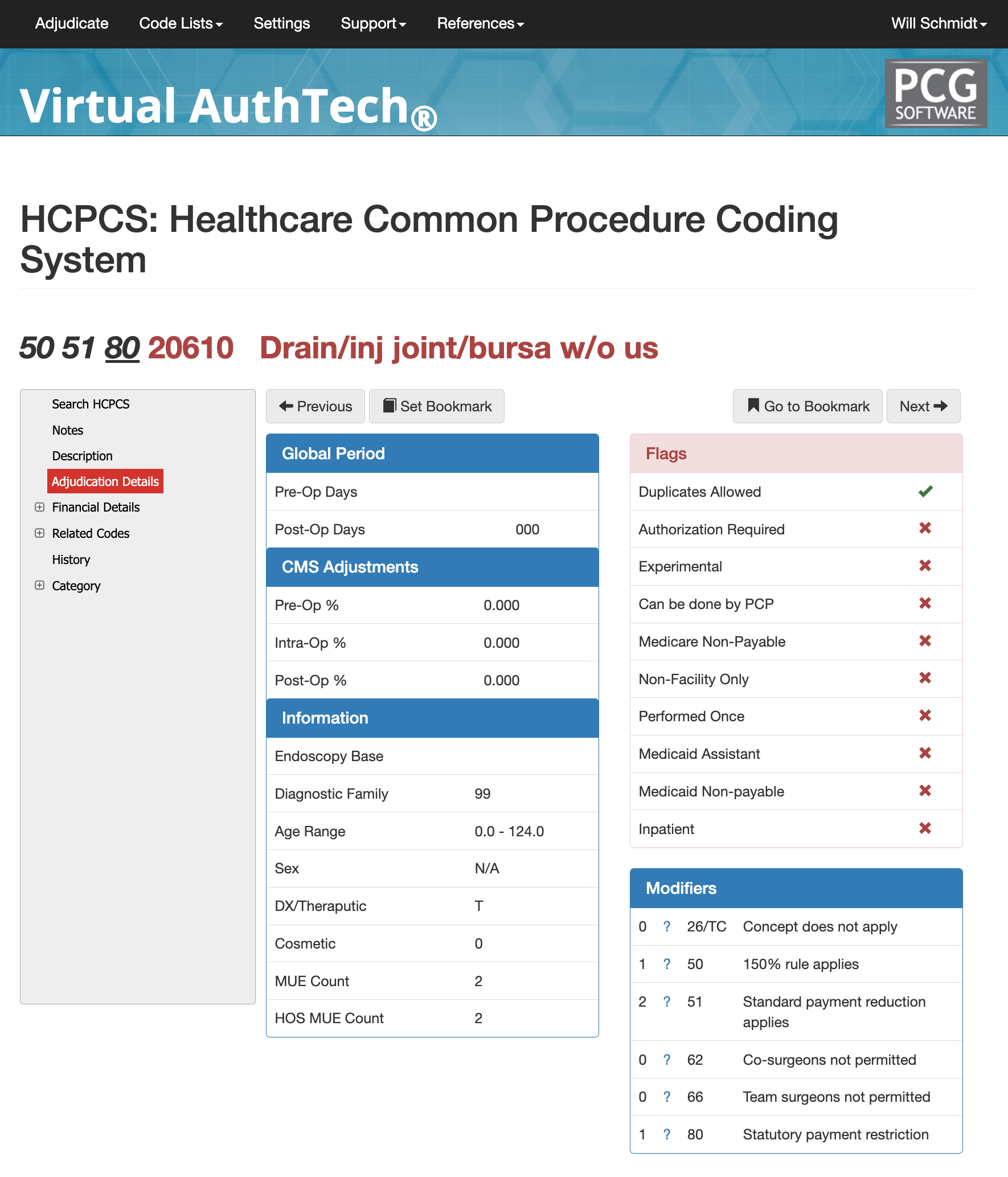 20610 cpt adjudication details