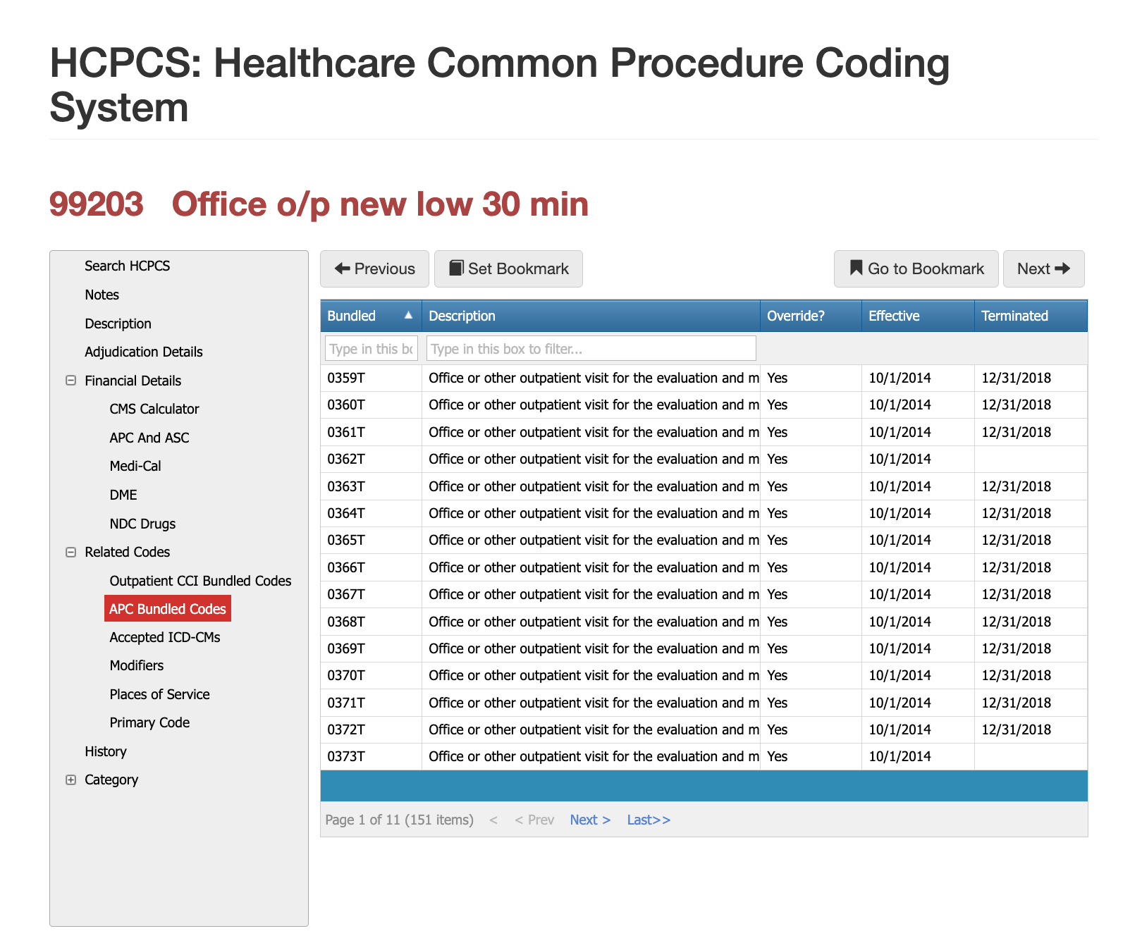 apc bundled codes for 99203