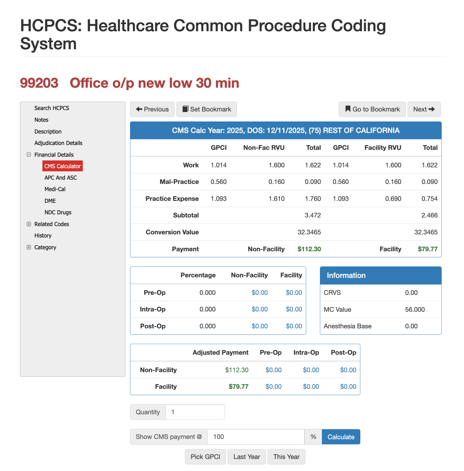 rvu for cpt code 99203