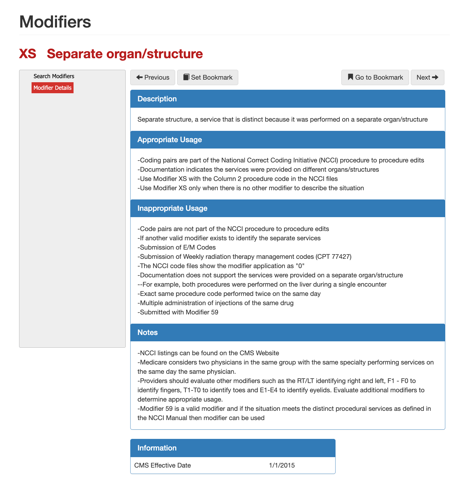 modifier xs
