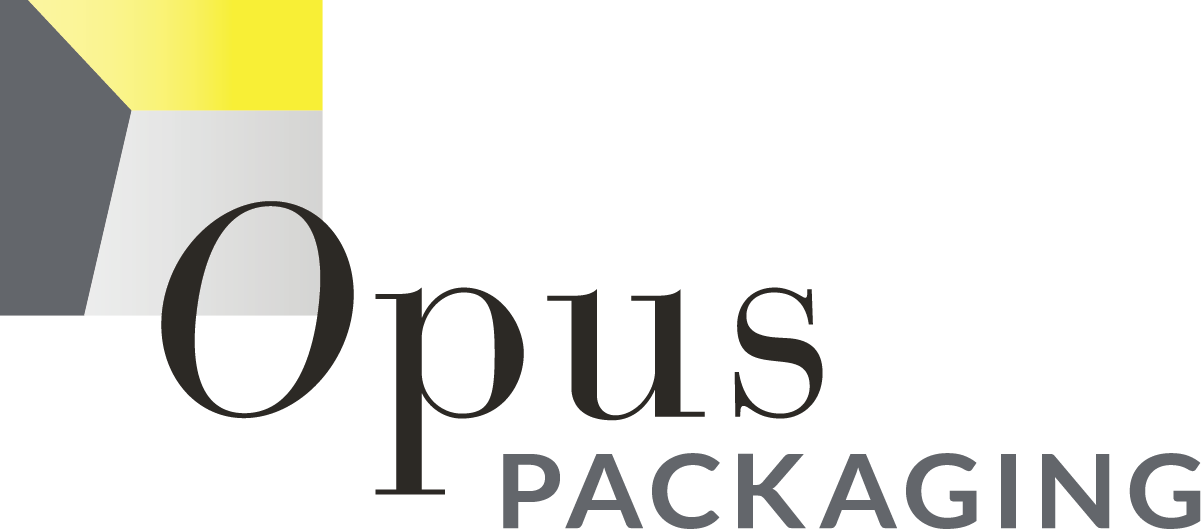 Opus Packaging logo with geometric shape and text in black and gray.