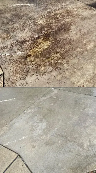A before and after picture of a concrete floor.