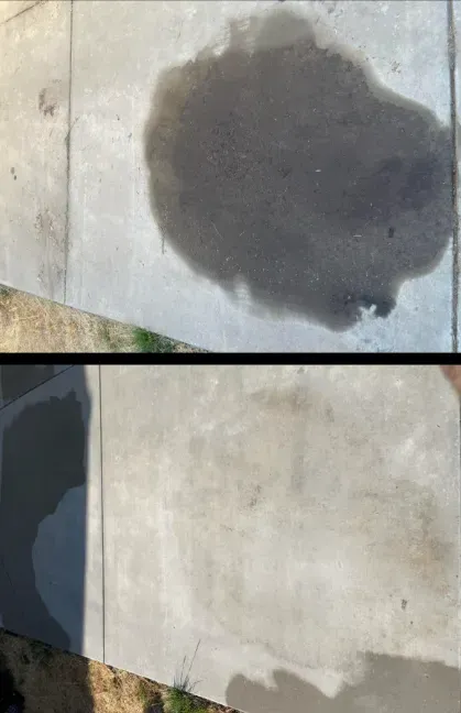 A before and after picture of a puddle on a sidewalk.