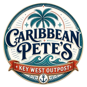 Caribbean Pete’s logo with palm trees, waves, an anchor, and “Key West Outpost” banner