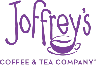 Joffrey’s Coffee & Tea Company logo in purple with a stylized coffee cup