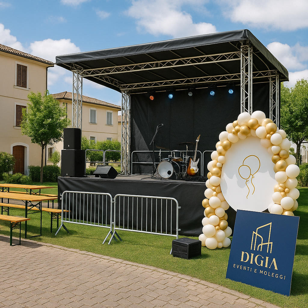 Un palco con palloncini e un cartello che dice digia