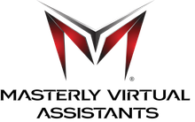 Logo for Masterly Virtual Assistants: Red and silver stylized