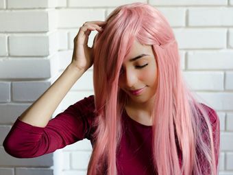 young woman with pink hair