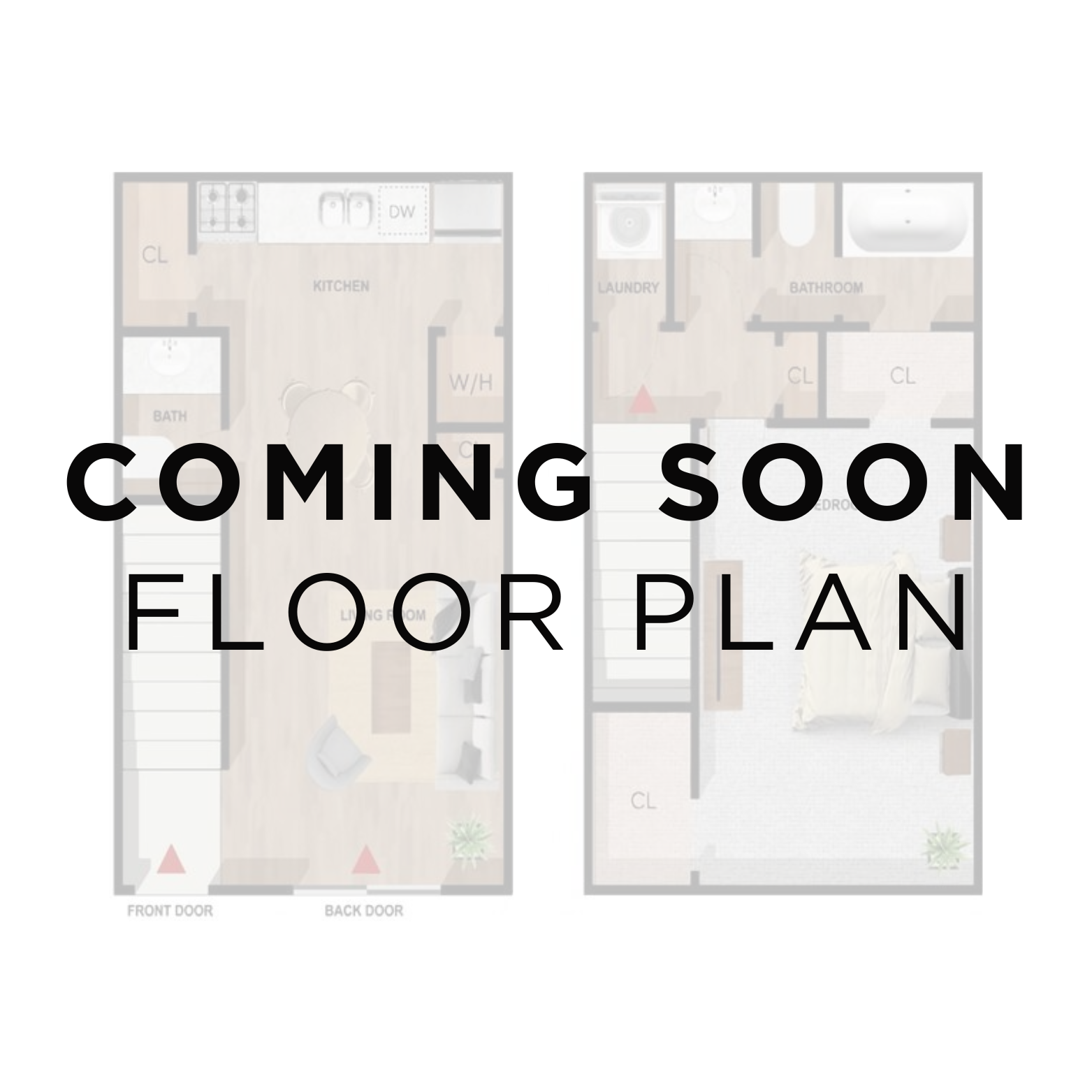 Two-story apartment floor plan with kitchen, living room, bedroom, and bathroom.