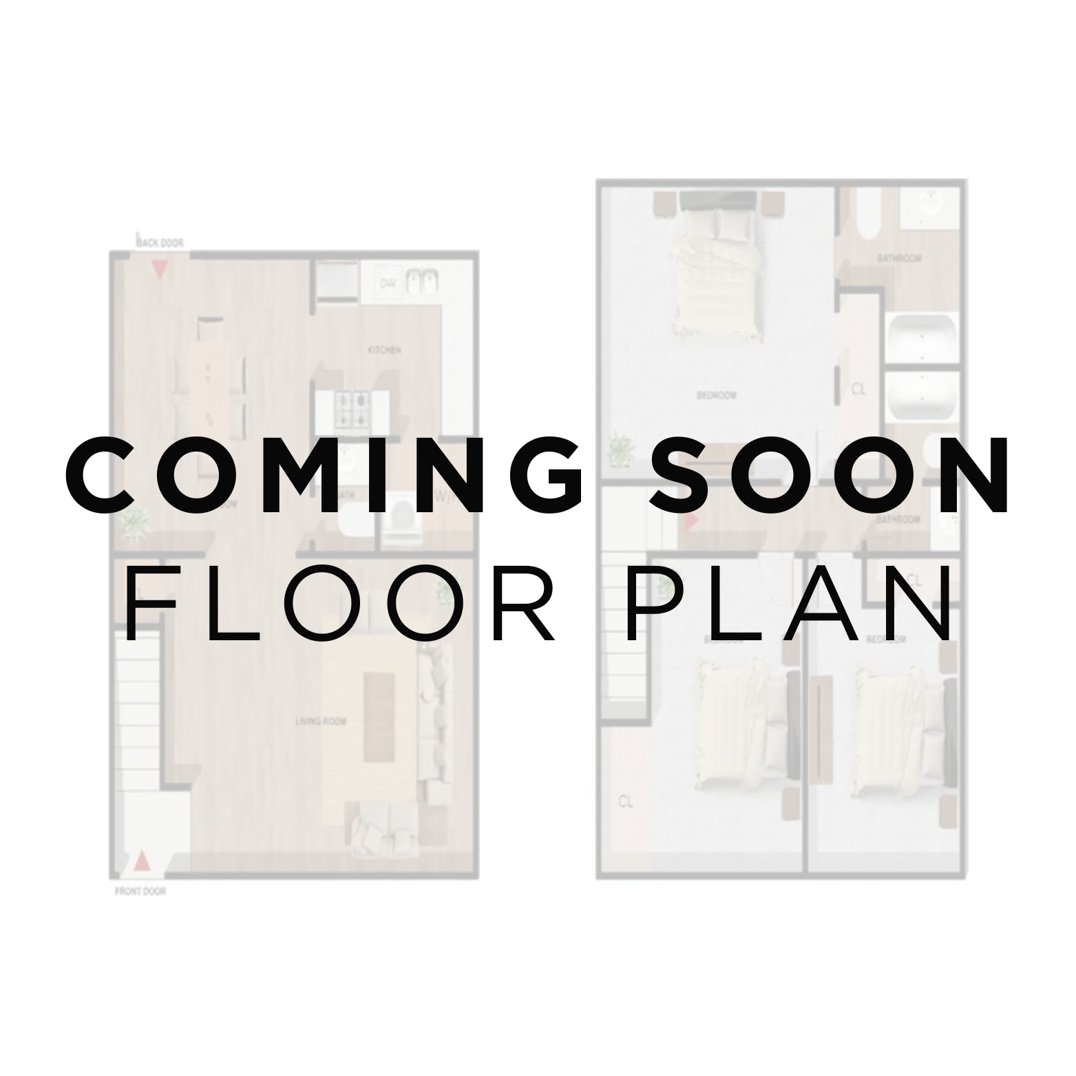 Two-story floor plan showing living room, dining room, kitchen on the first floor; bedrooms and bathrooms on the second.
