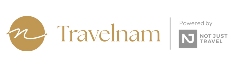 Travelnam logo, with a white cursive 