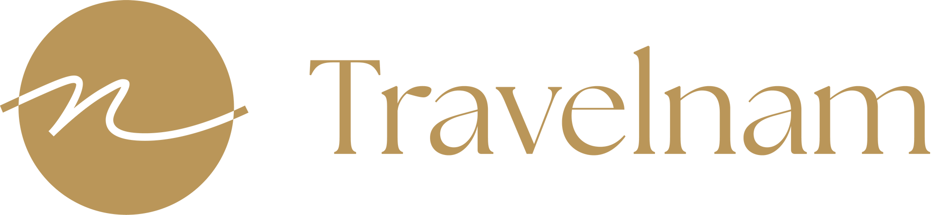 Logo for Travelnam, gold circle with white 