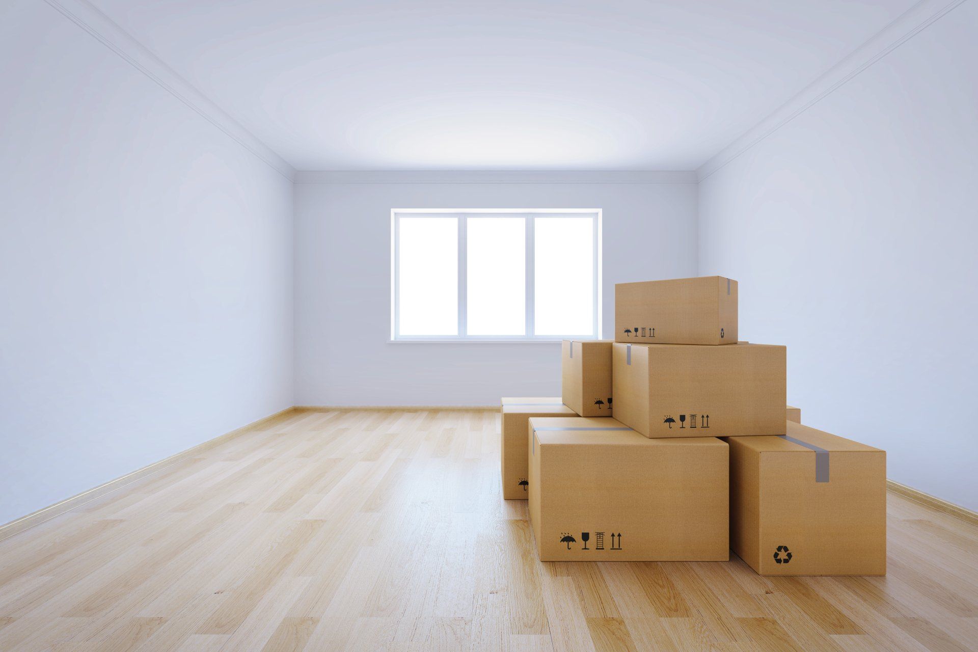 Moving boxes in a new home