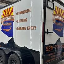 White trailer with Copperstate Painters logo.