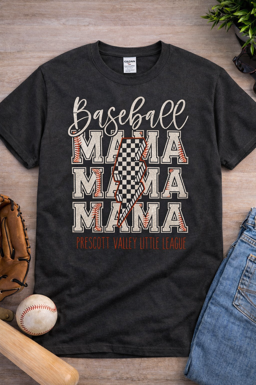 Baseball Mama Bolt Charcoal T-Shirt