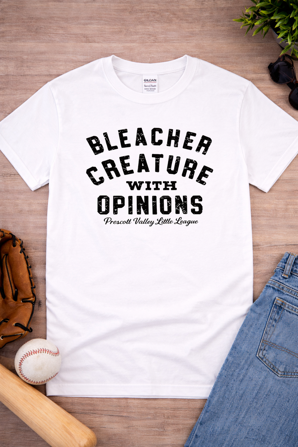 Tan t-shirt with text 