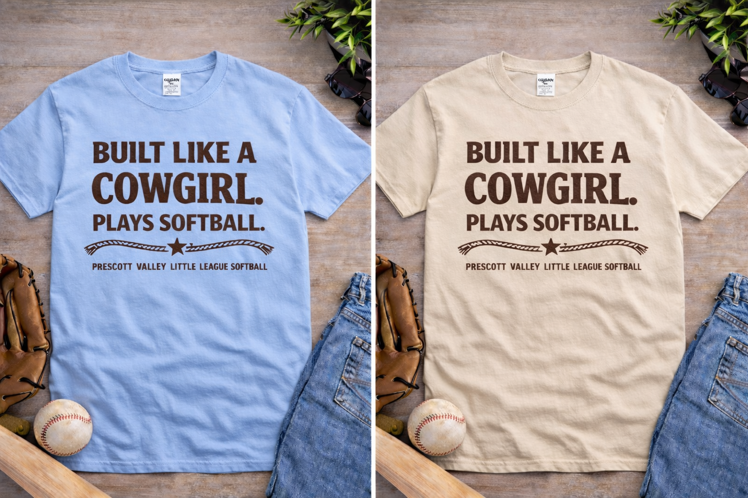 Built Like a Cowgirl T-Shirts - Carolina blue, sand