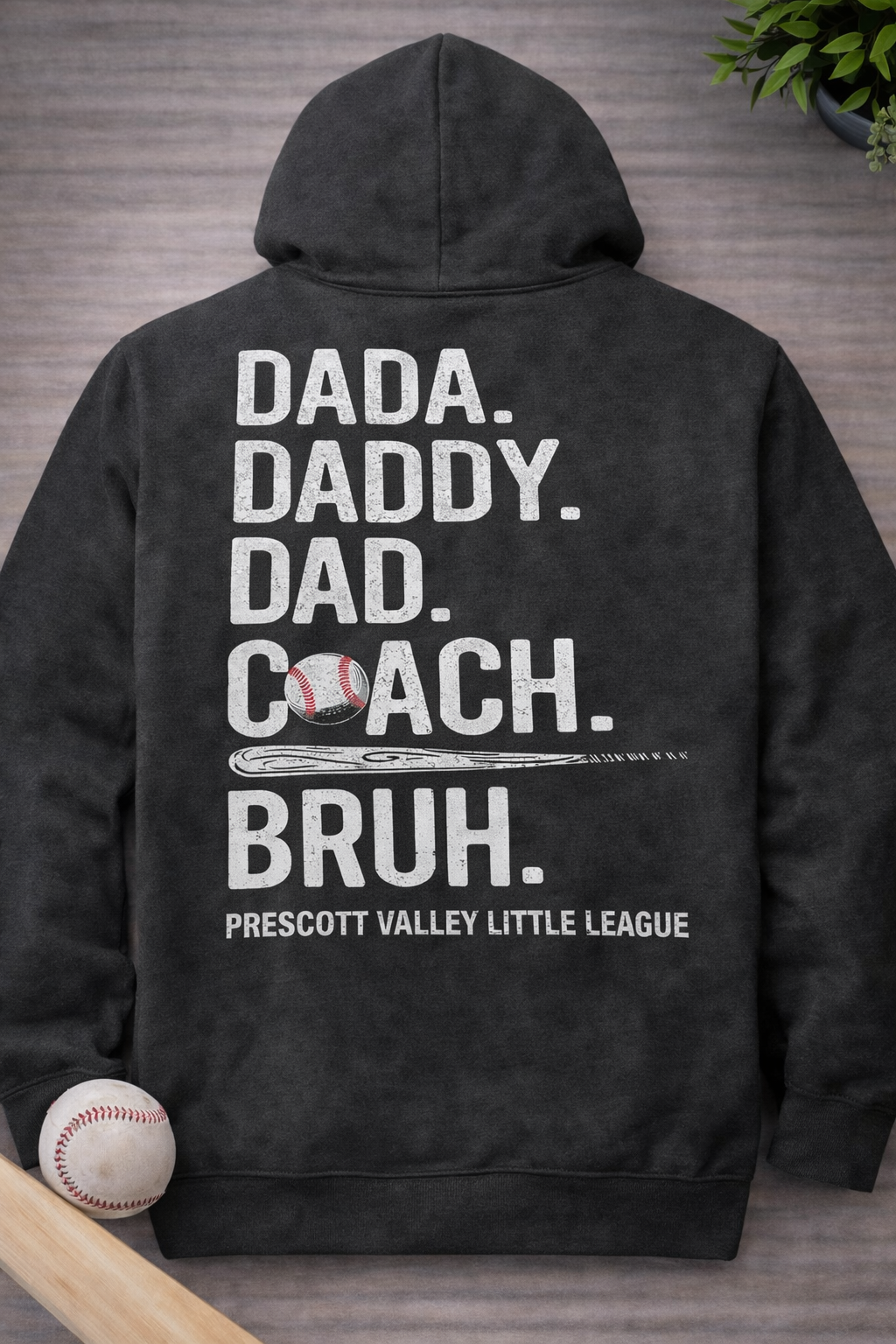 Charcoal Dad. Coach. Bruh Hoodie back