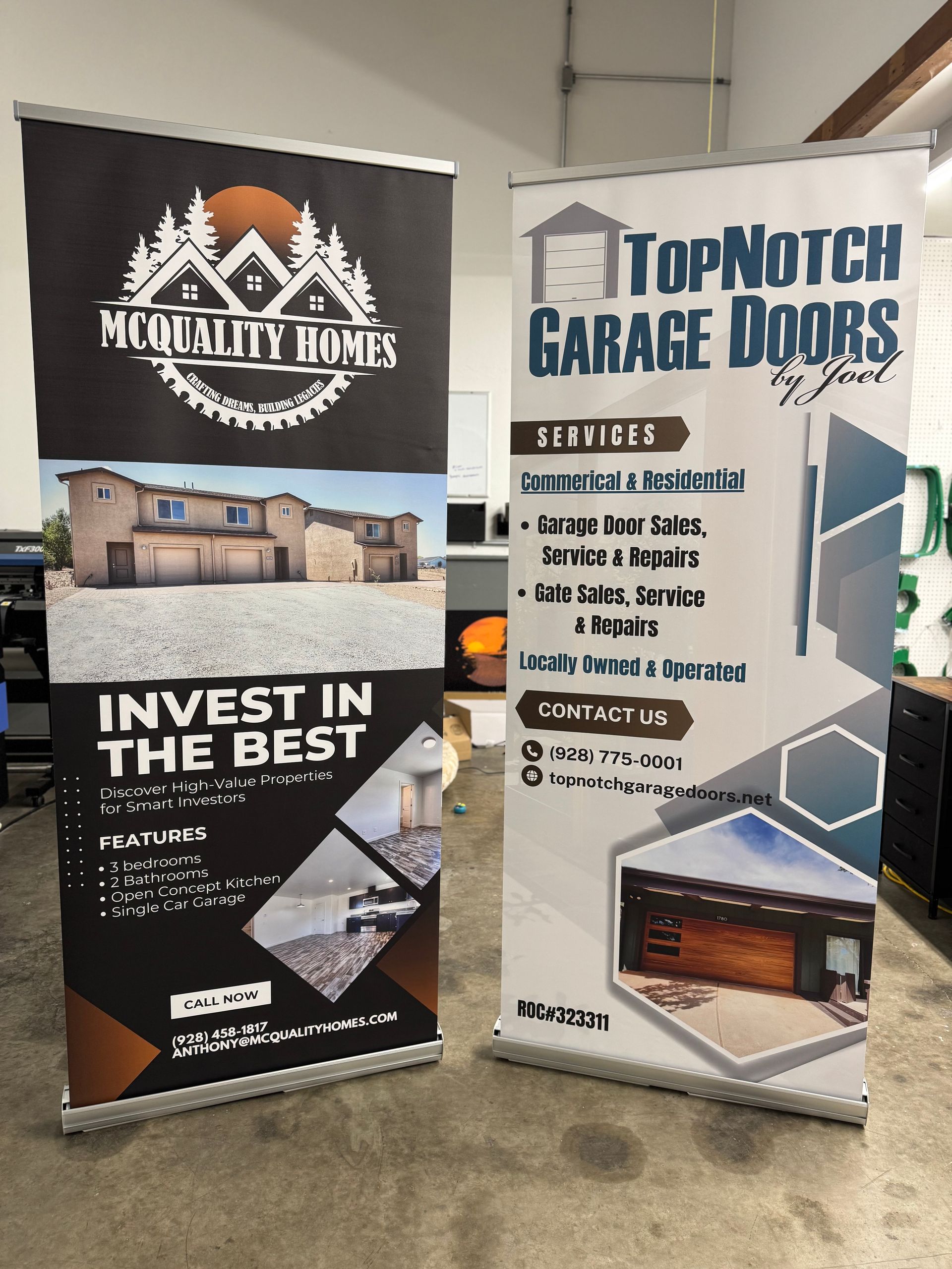 Two retractable banner stands: