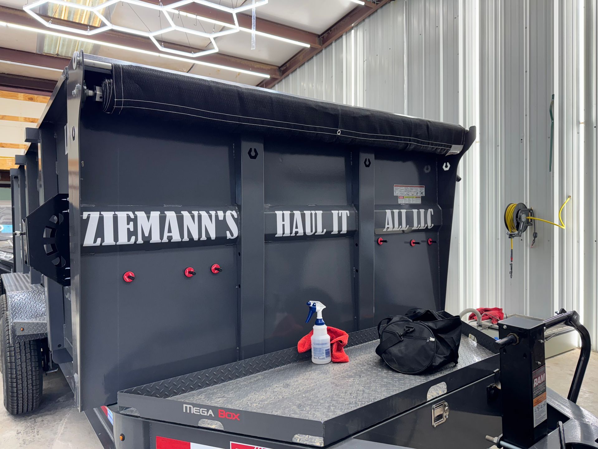 Black dump trailer with 