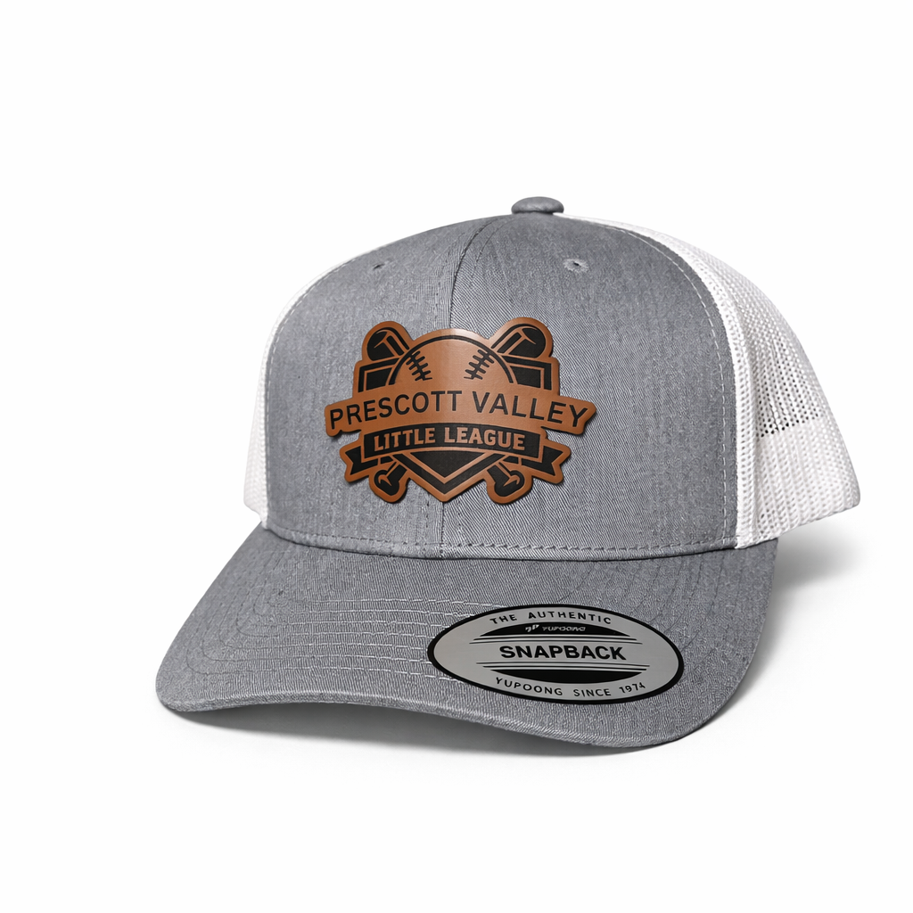 Gray and white baseball cap with Prescott Valley Little League logo.