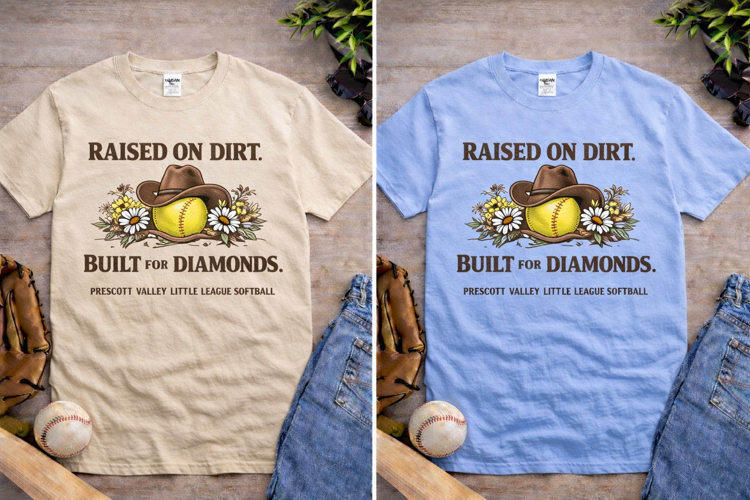 Raised on Dirt, Built on Diamonds T-Shirts - sand, Carolina blue
