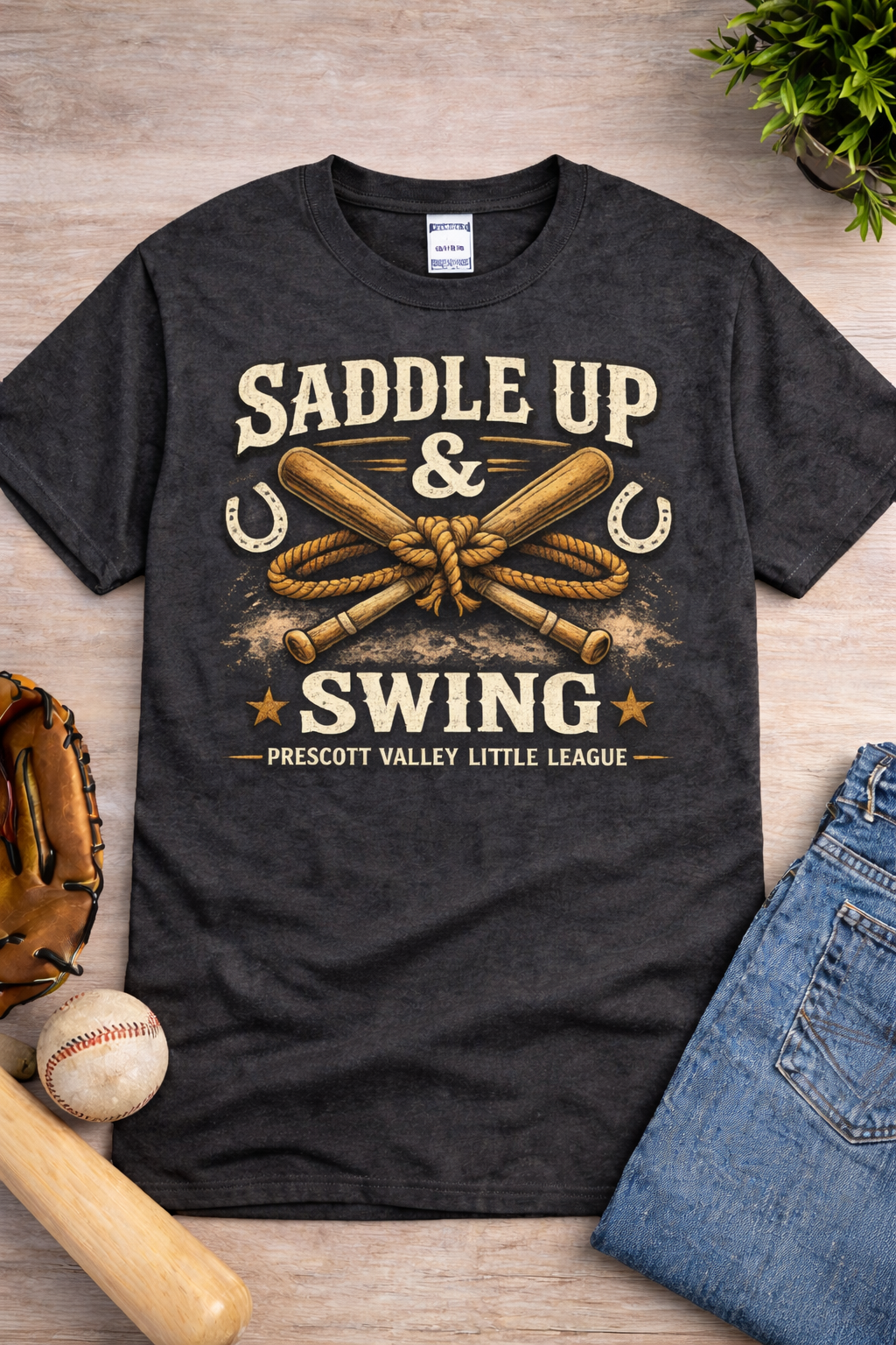 Saddle Up and Swing T-Shirt - charcoal