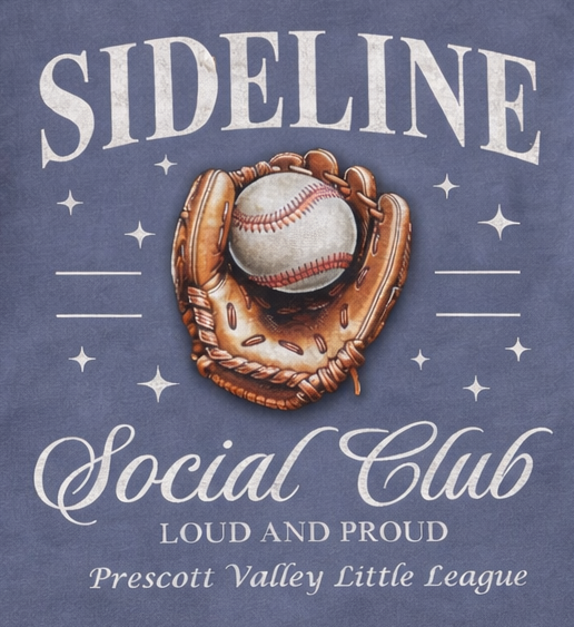 Blue design with baseball, glove, and text for 