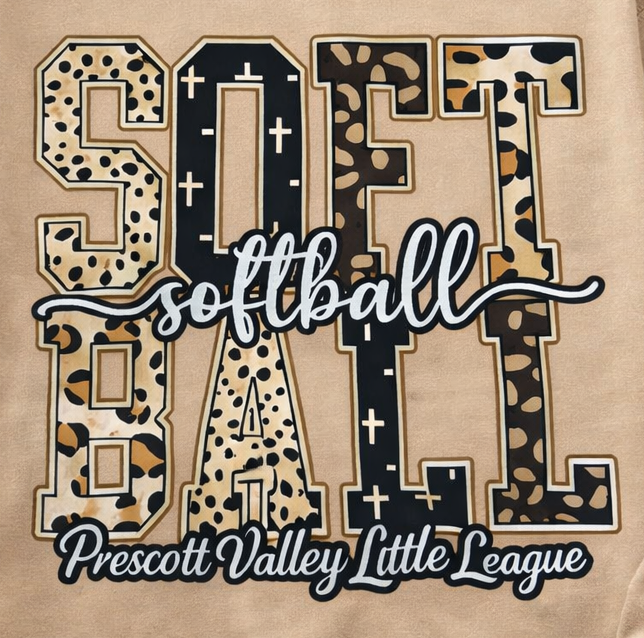 Softball graphic in animal print, with 