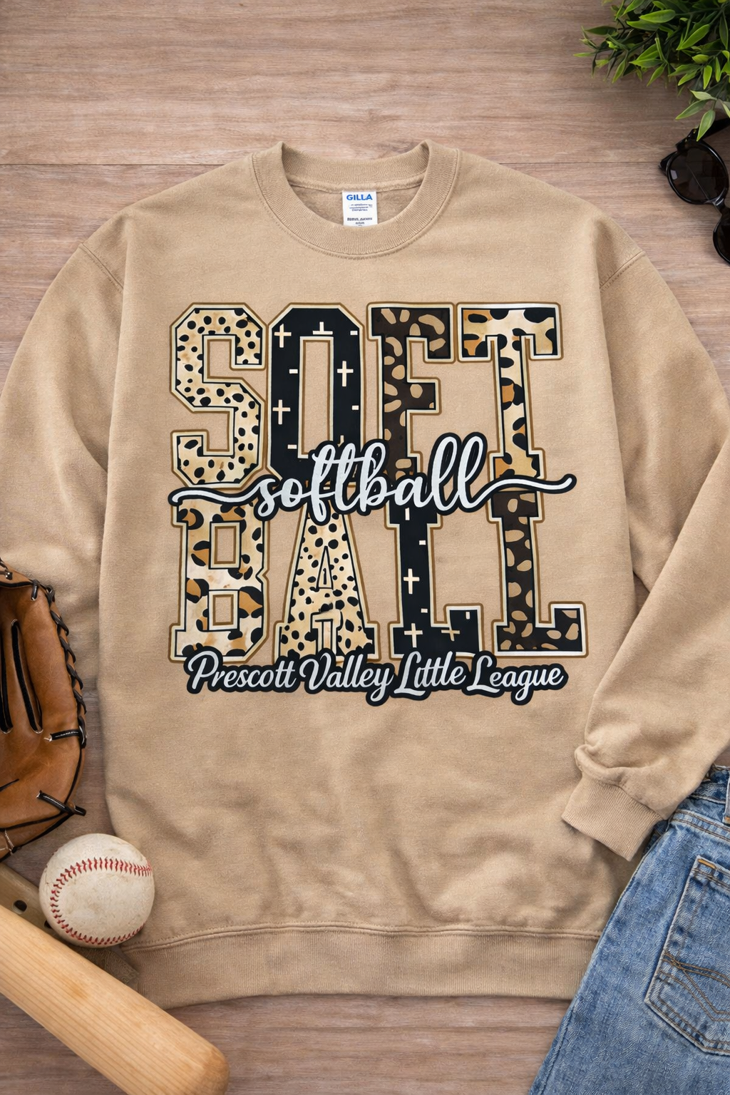 Tan sweatshirt with 
