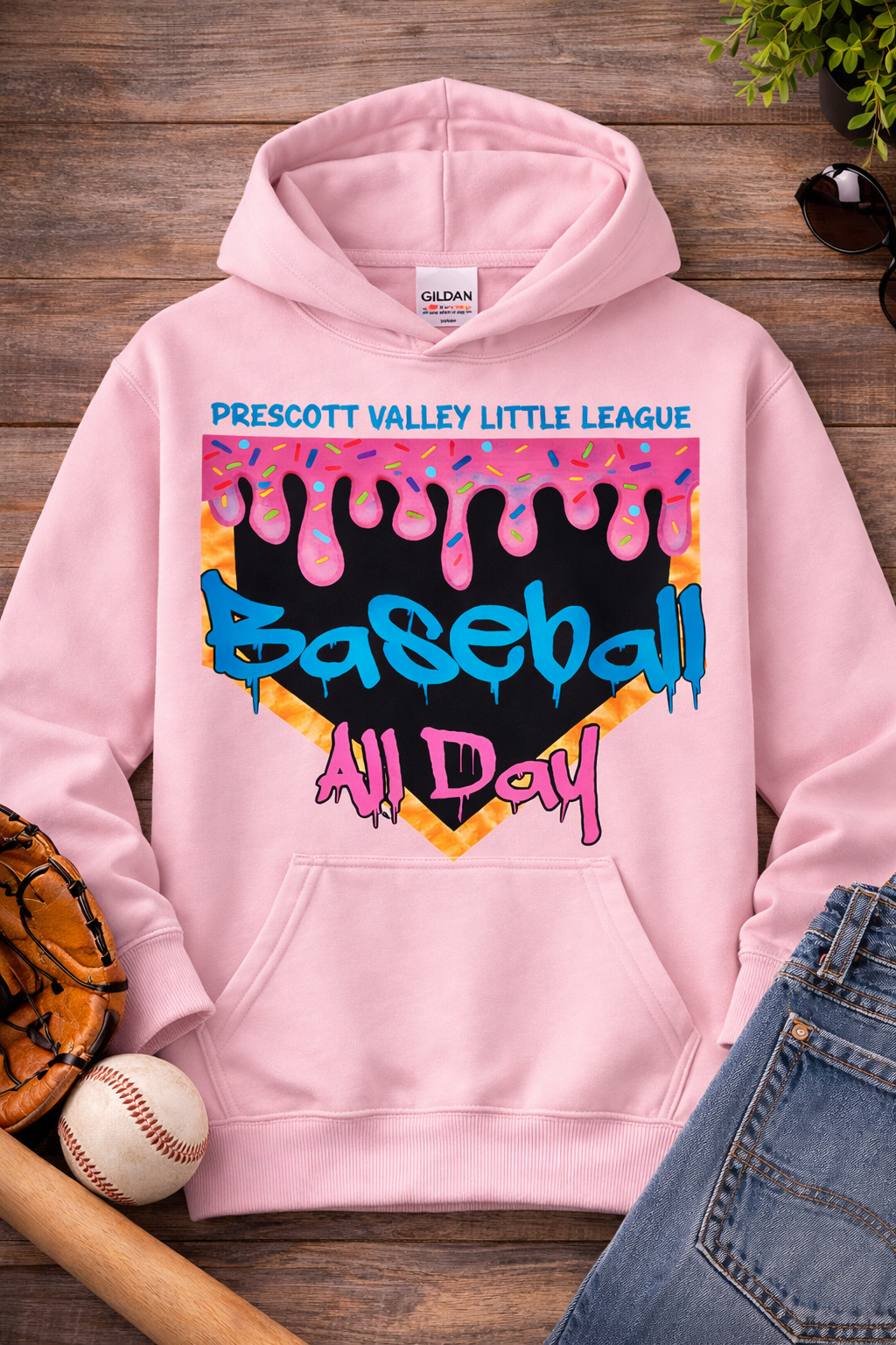 Baseball All Day Hoodie - light pink