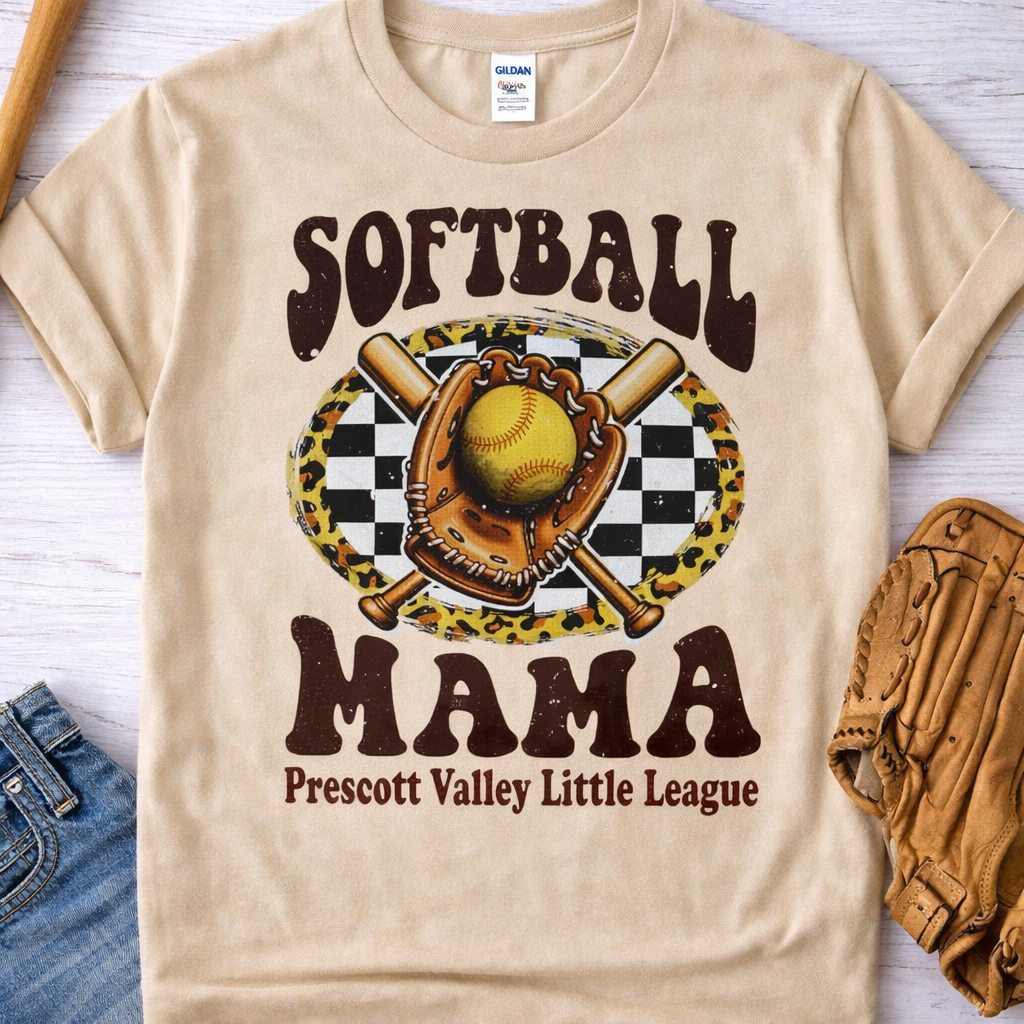 Softball Mama Checkered Glove T-Shirt - sand