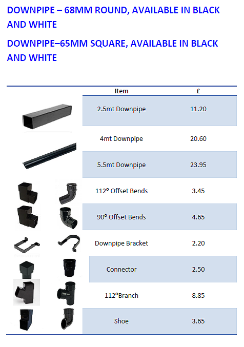Downpipe-68mm Round, Available in Black and White