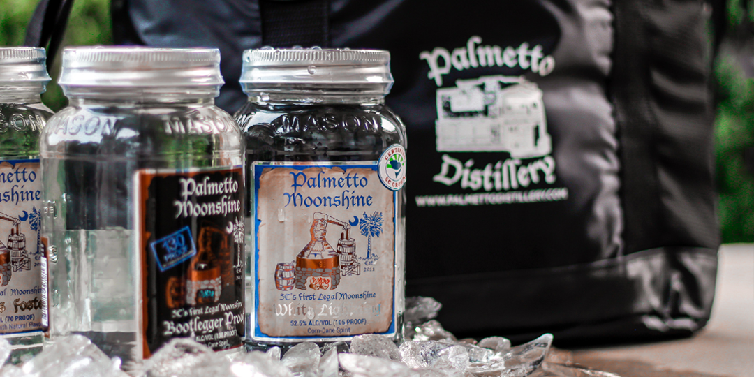 Palmetto Distillery Cooler Bag and Moonshine Jars